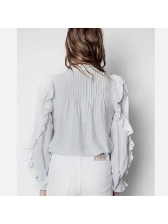 Zadig & Voltaire Timmy Tomboy Pale Blue Ruffled Blouse - Picture 3 of 5